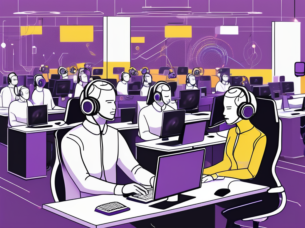 A futuristic call center with ai technology like chatbots and automated systems